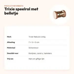 Trixie Natural Living speelrol met belletje 7 x 5 x 5 cm – schorshout – productinformatie