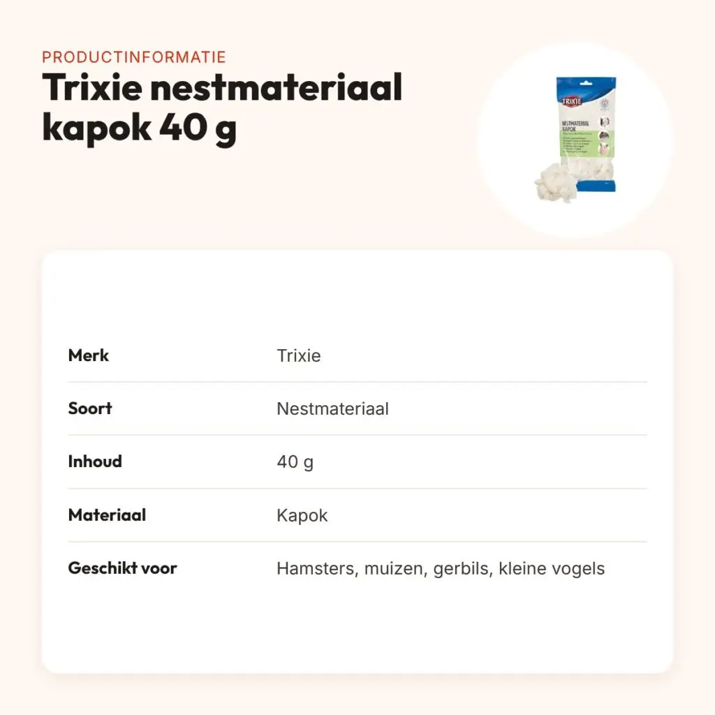 Trixie nestmateriaal kapok 40 g – zacht, verteerbaar en stofvrij – productinformatie
