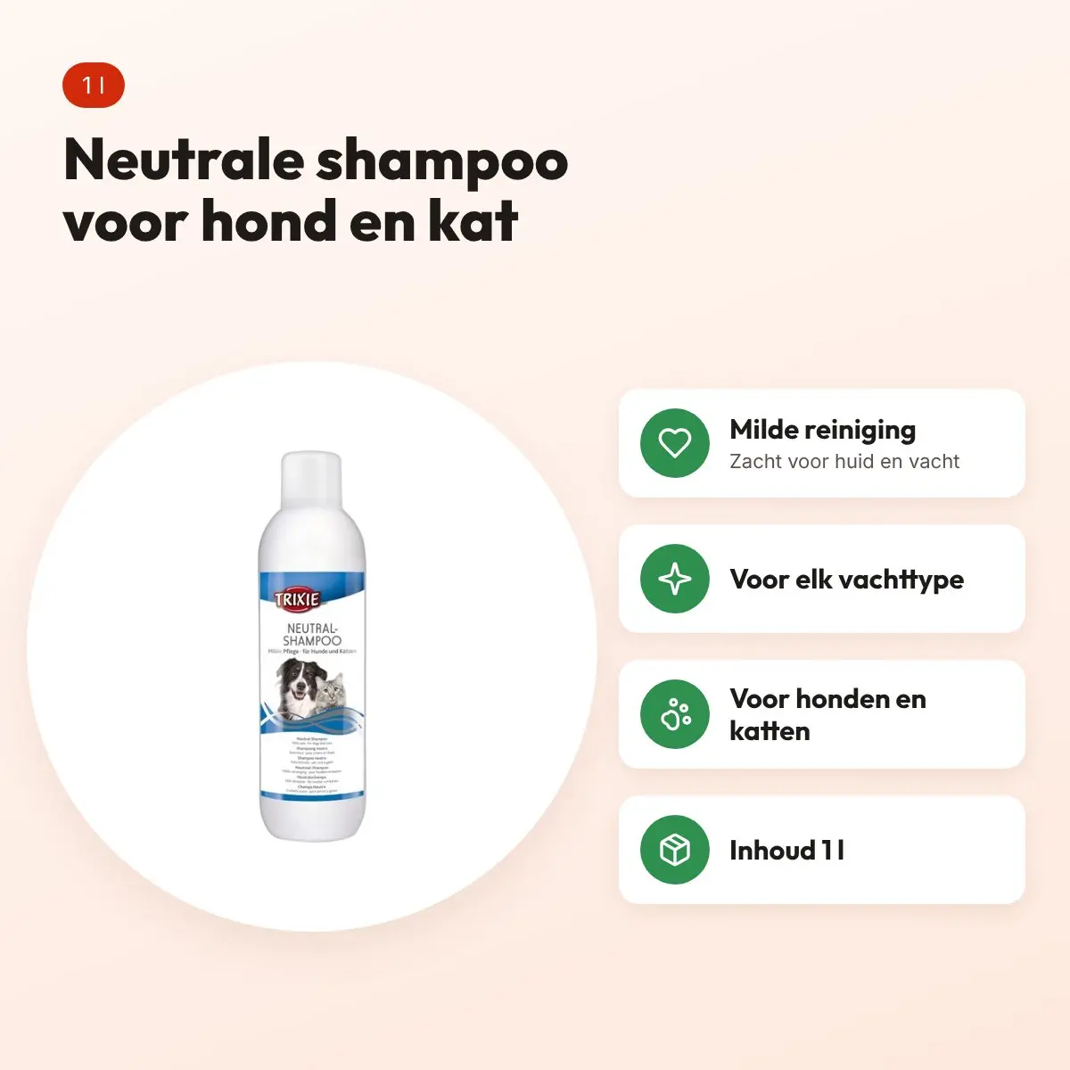 Trixie neutrale shampoo hond en kat 1 l – milde reiniging – voordelen