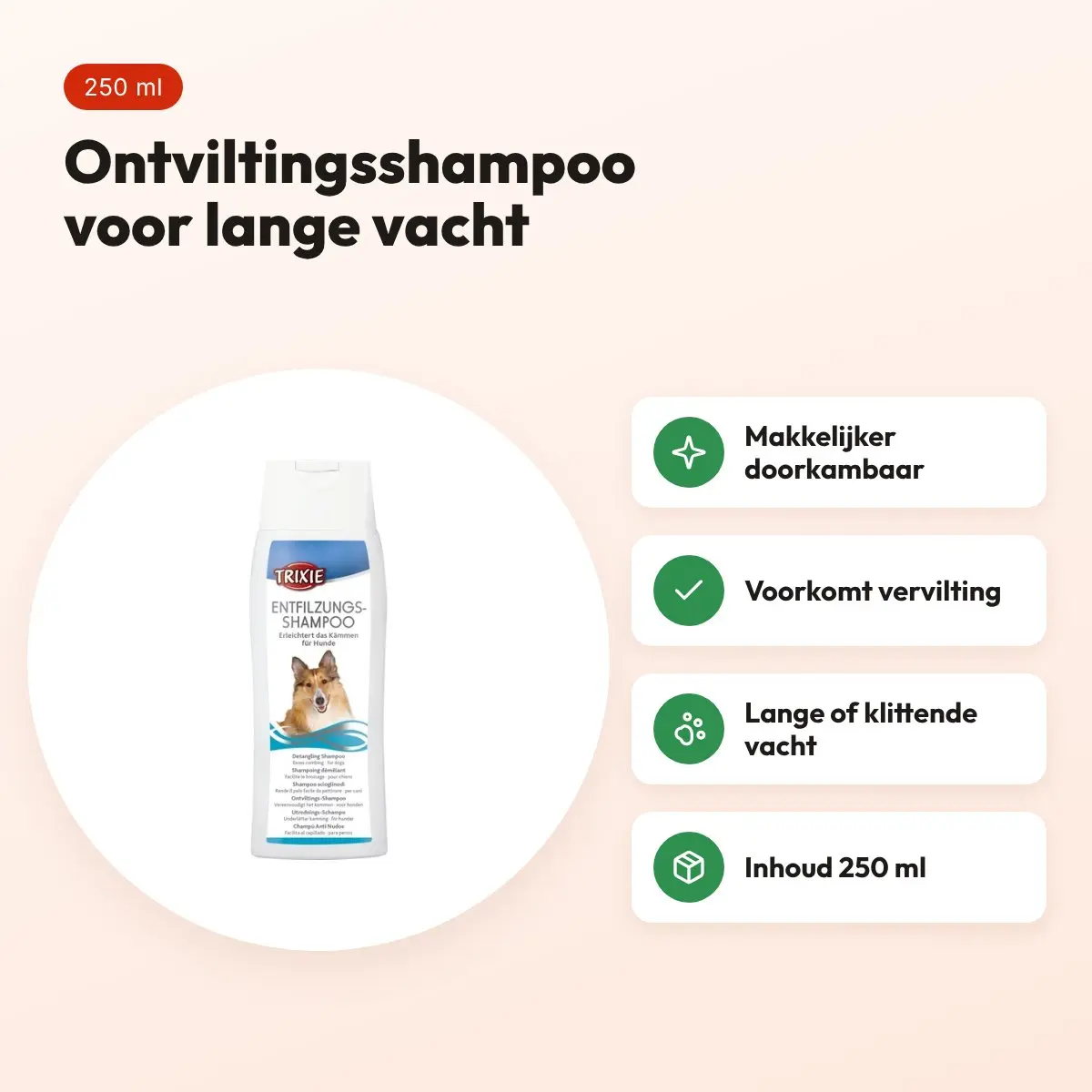 Trixie ontviltingsshampoo hond 250 ml – lange of klittende vacht – voordelen