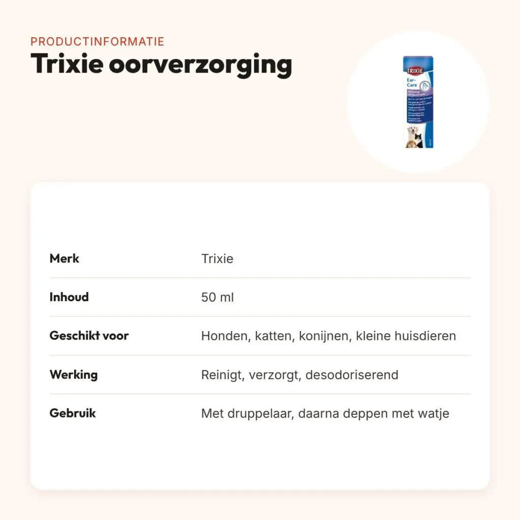 Trixie oorverzorging 50 ml – oordruppels voor honden, katten en kleindieren – productinformatie