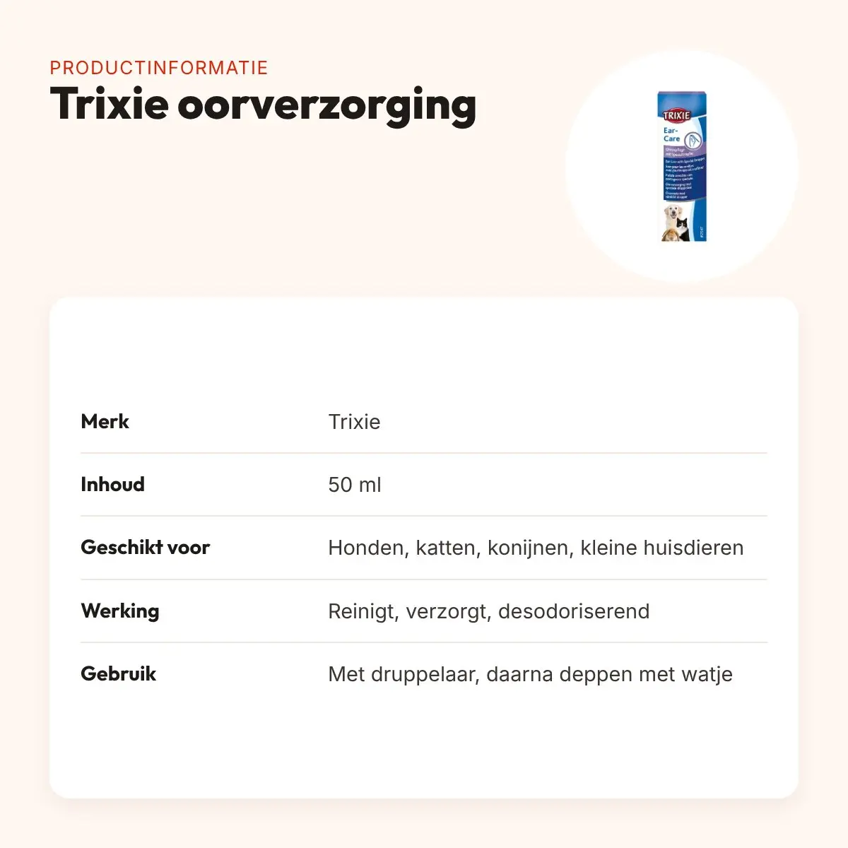 Trixie oorverzorging 50 ml – oordruppels voor honden, katten en kleindieren – productinformatie