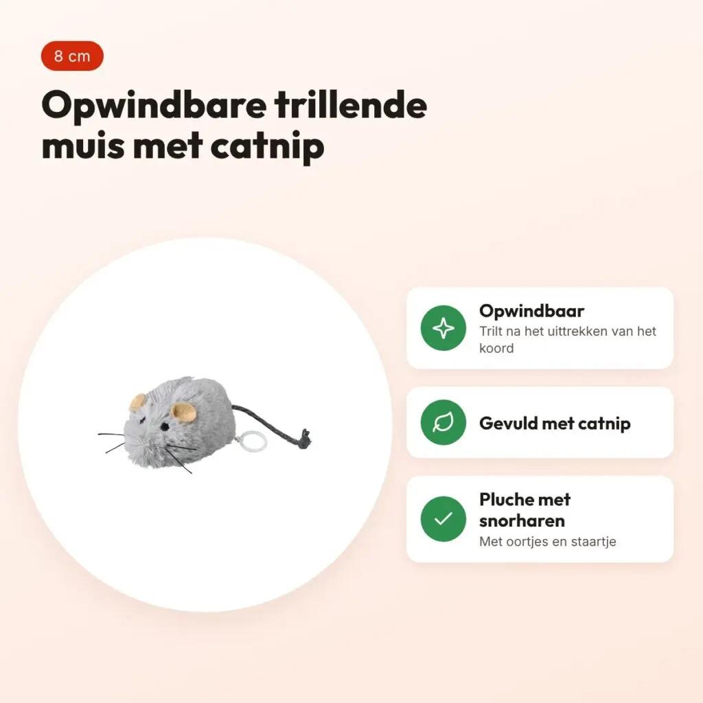 Trixie opwindbare pluche muis met catnip 8 cm – trillend kattenspeelgoed – voordelen