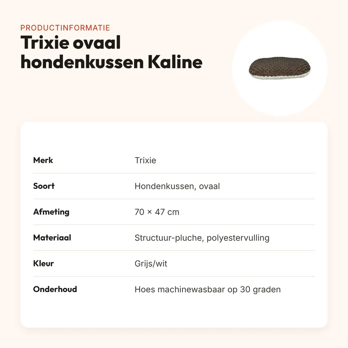 Trixie ovaal hondenkussen Kaline grijs/wit 70 x 47 cm – pluche – productinformatie
