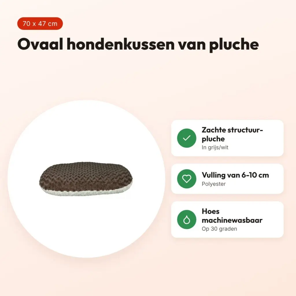 Trixie ovaal hondenkussen Kaline grijs/wit 70 x 47 cm – pluche – voordelen