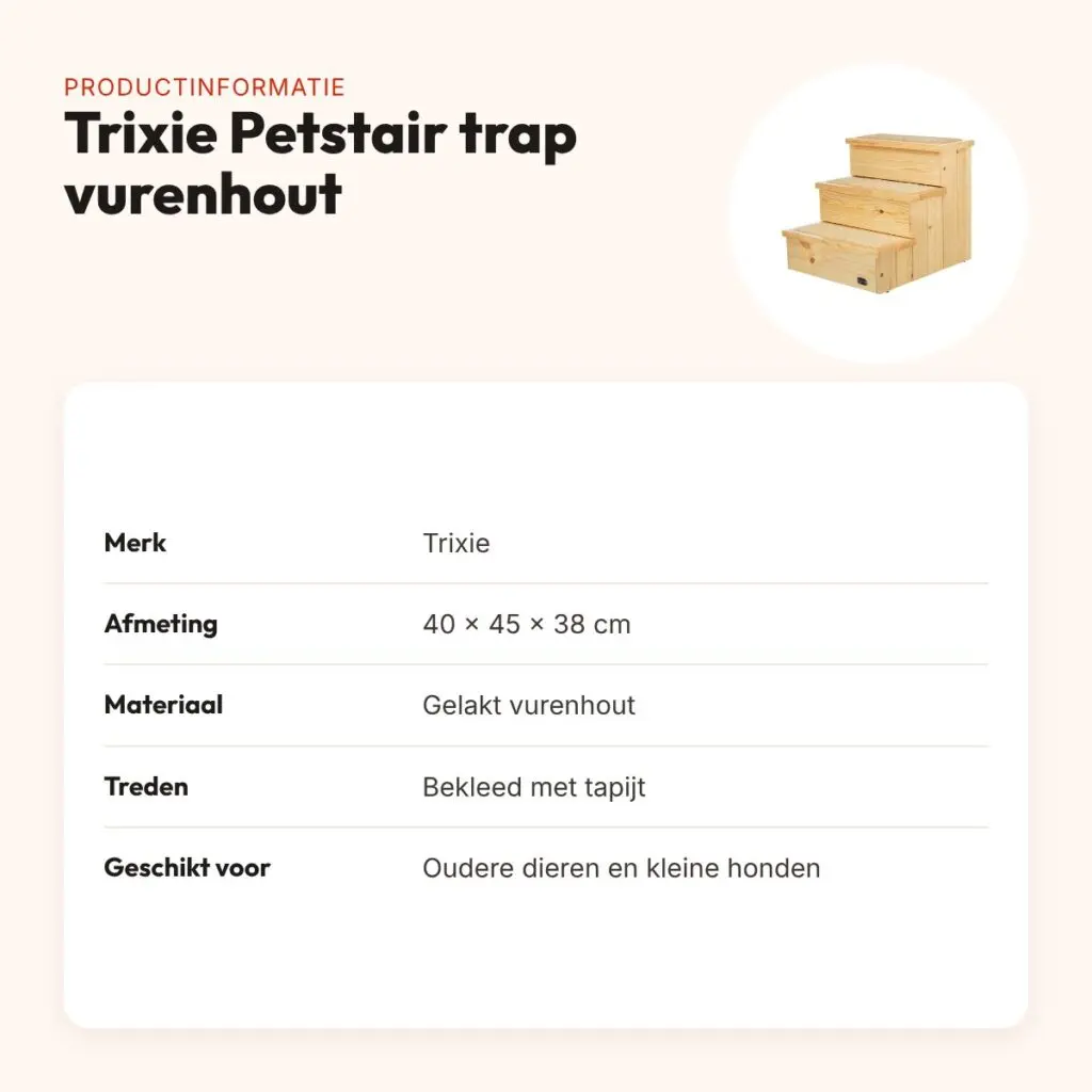 Trixie Petstair trap vurenhout 40 x 45 x 38 cm – met tapijt, hond en kat – productinformatie
