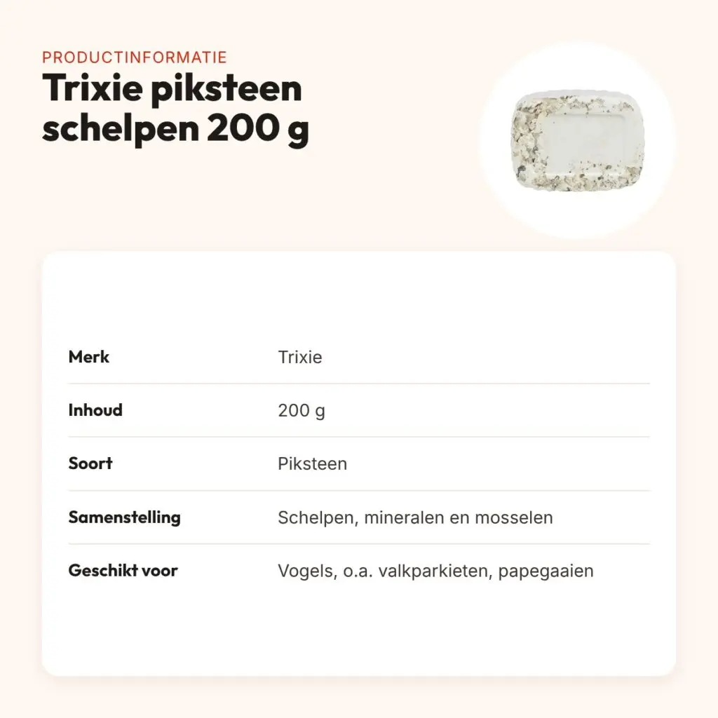Trixie piksteen met schelpen, mineralen en mosselen 200 g – voor vogels – productinformatie