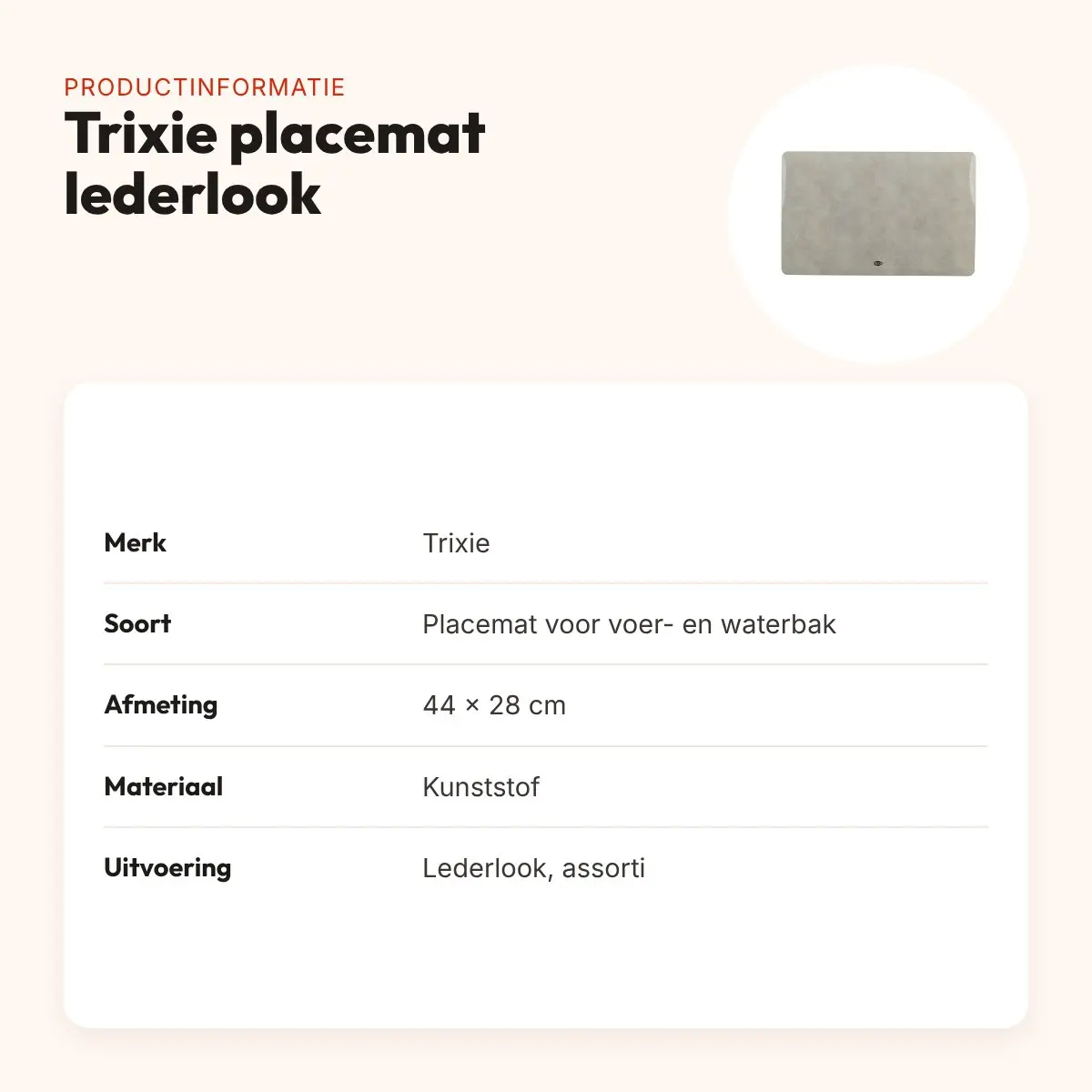 Trixie placemat lederlook assorti 44 x 28 cm – antislip – productinformatie