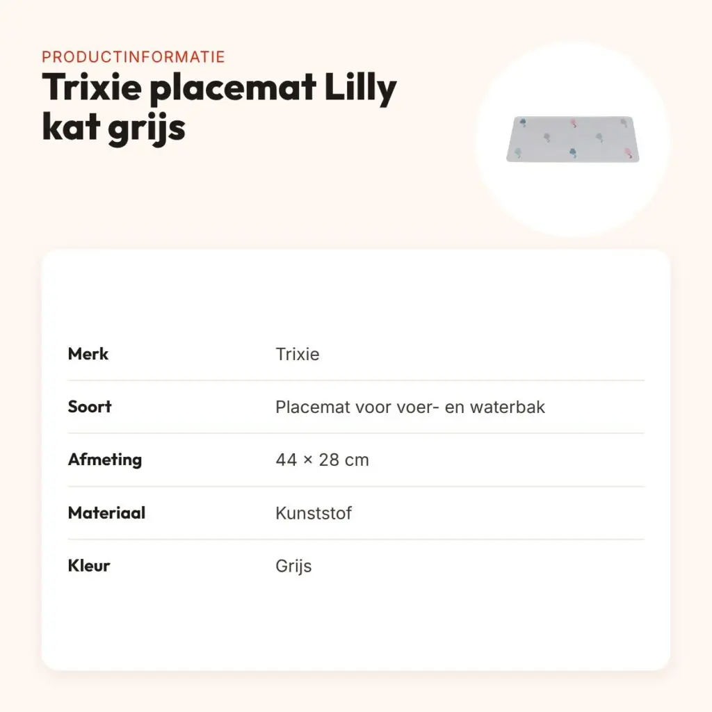 Trixie placemat Lilly kat grijs 44 x 28 cm – slipvast – productinformatie
