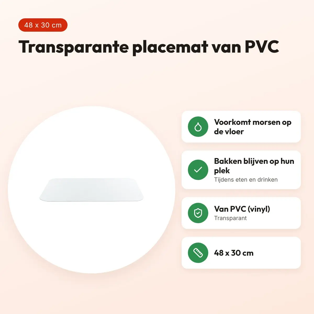 Trixie placemat vinyl transparant 48 x 30 cm – PVC, voor onder voerbakken – voordelen