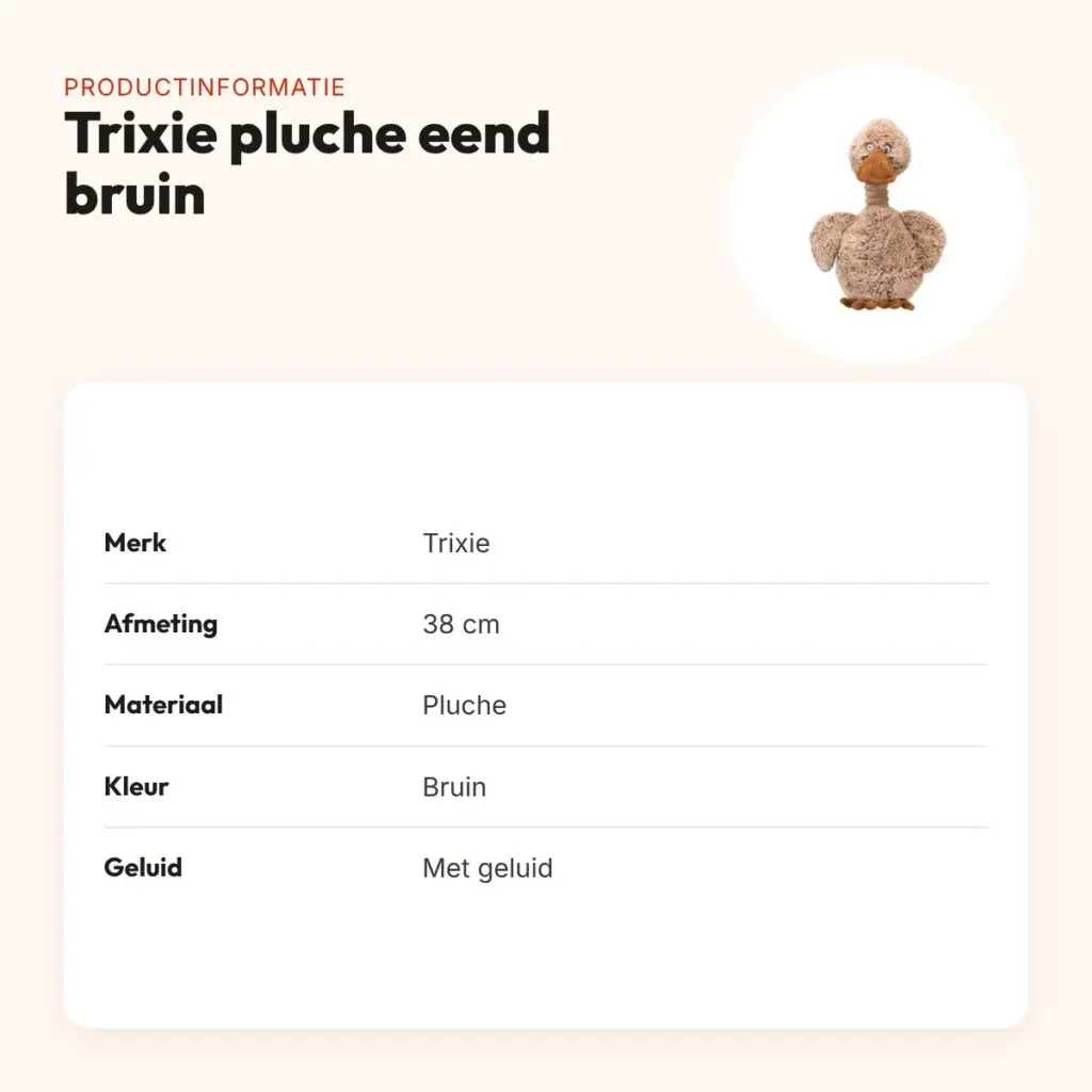 Trixie pluche eend bruin 38 cm – lange nek, met geluid – productinformatie