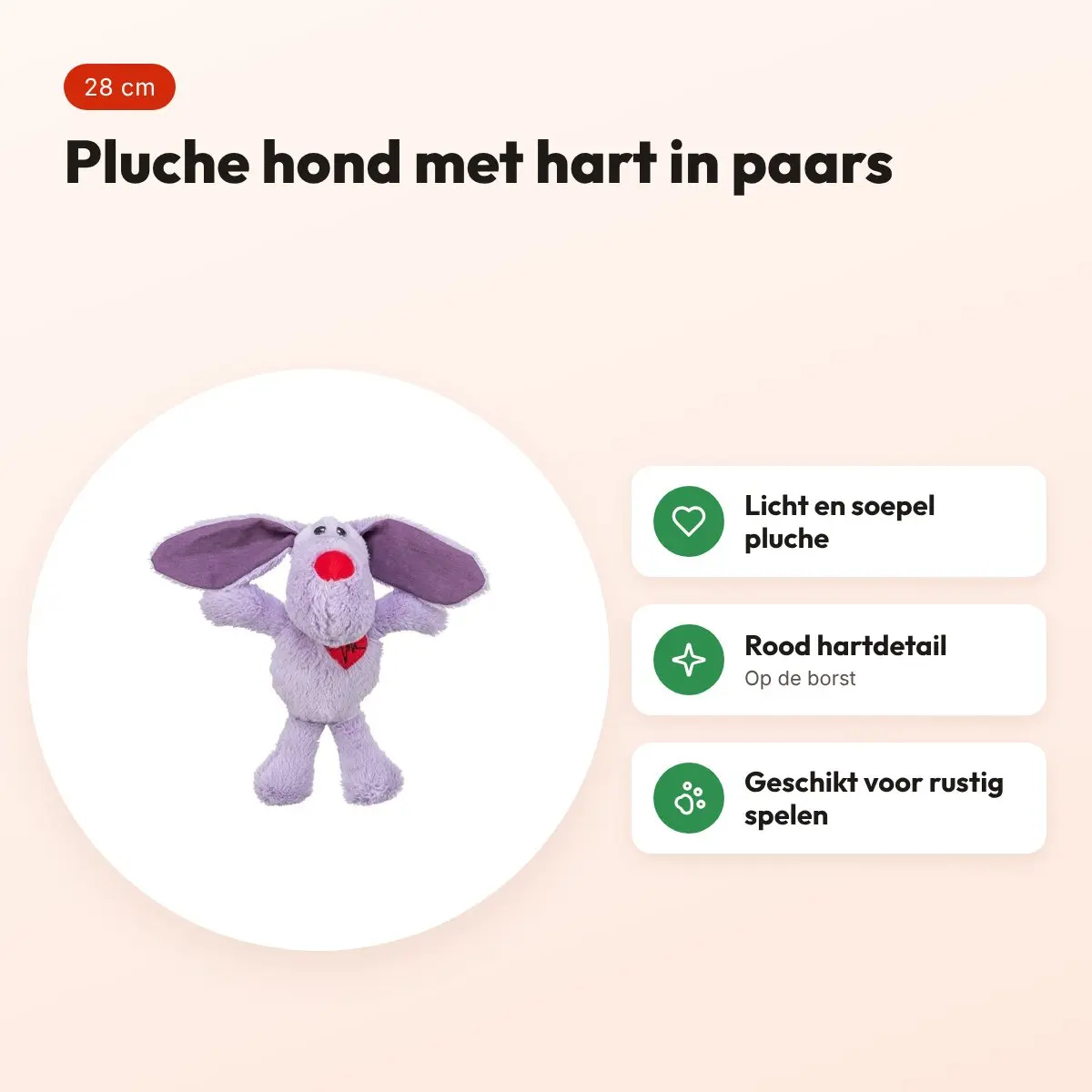 Trixie pluche hondenspeeltje hond met hart paars 28 cm – voordelen