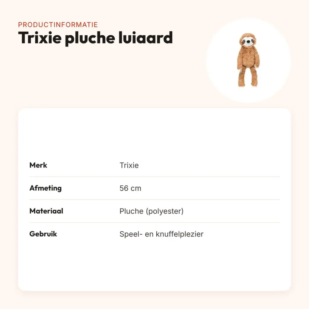 Trixie pluche luiaard 56 cm – zachte hondenknuffel – productinformatie