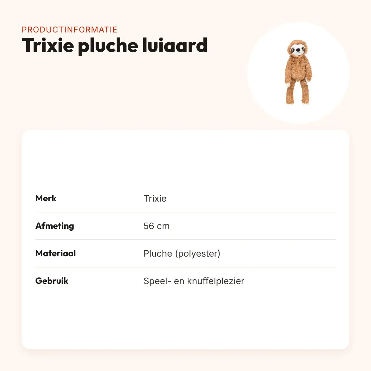 Trixie pluche luiaard 56 cm – zachte hondenknuffel – productinformatie