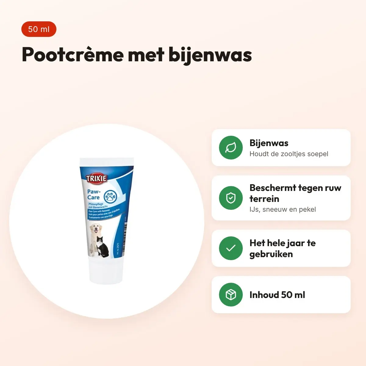 Trixie pootverzorgingscrème 50 ml – met bijenwas, voor hond – voordelen