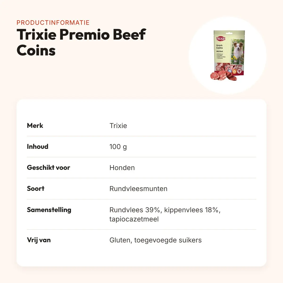 Trixie Premio Beef Coins 100 g – rundvleesmunten, glutenvrij – productinformatie