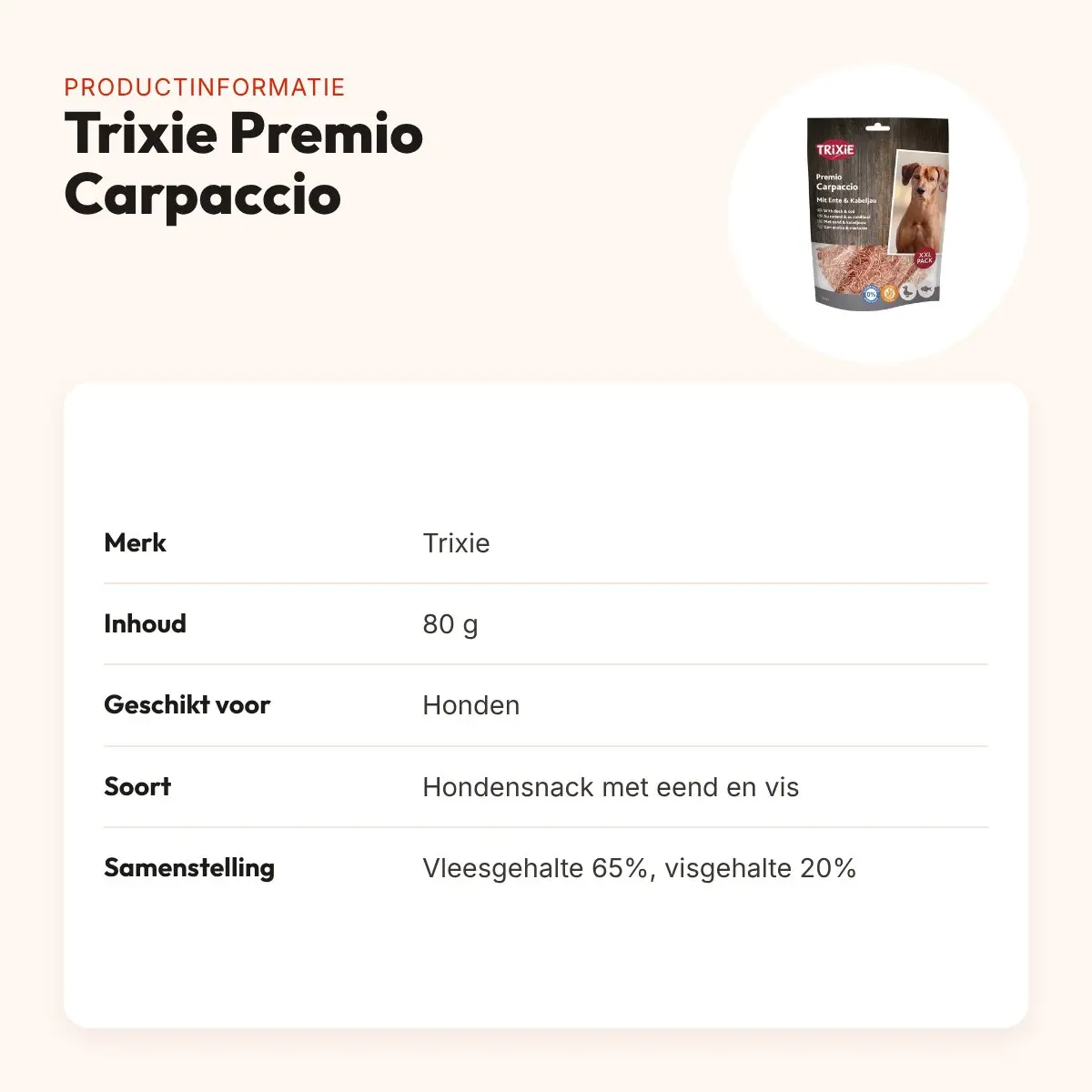 Trixie Premio Carpaccio 80 g – met eend en vis – productinformatie