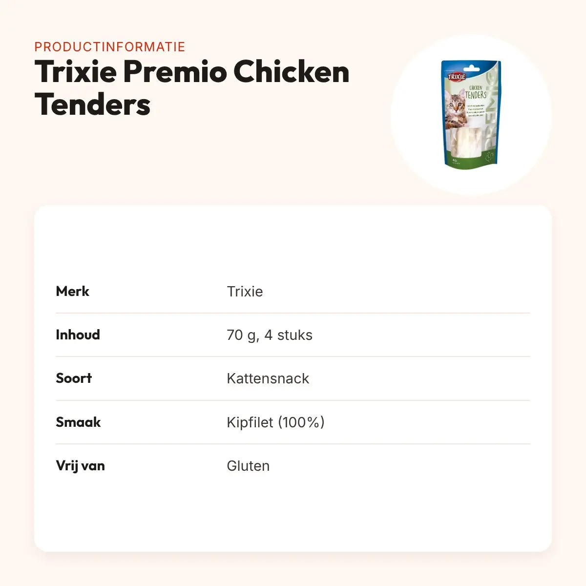 Trixie Premio Chicken Tenders kattensnack 70 g – 4 stuks – productinformatie