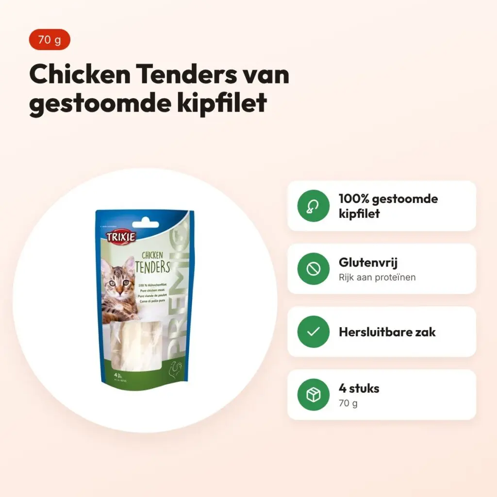 Trixie Premio Chicken Tenders kattensnack 70 g – 4 stuks – voordelen