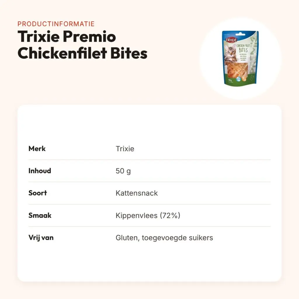 Trixie Premio Chickenfilet Bites 50 g – kattensnack, glutenvrij – productinformatie