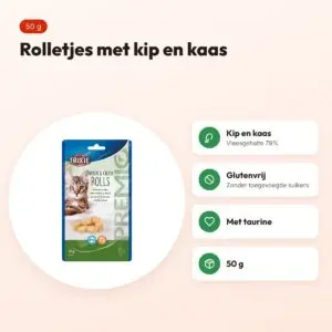 Trixie Premio kattensnack kip en kaas rolletjes 50 g – glutenvrij – voordelen