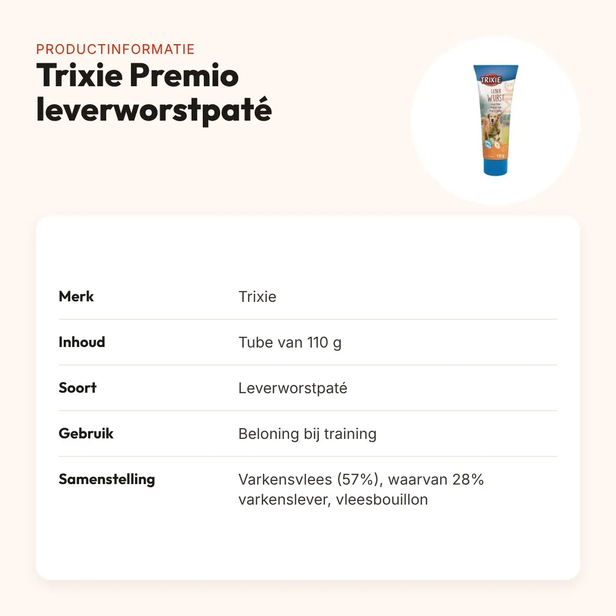 Trixie Premio leverworstpaté 110 g – glutenvrije tube – productinformatie