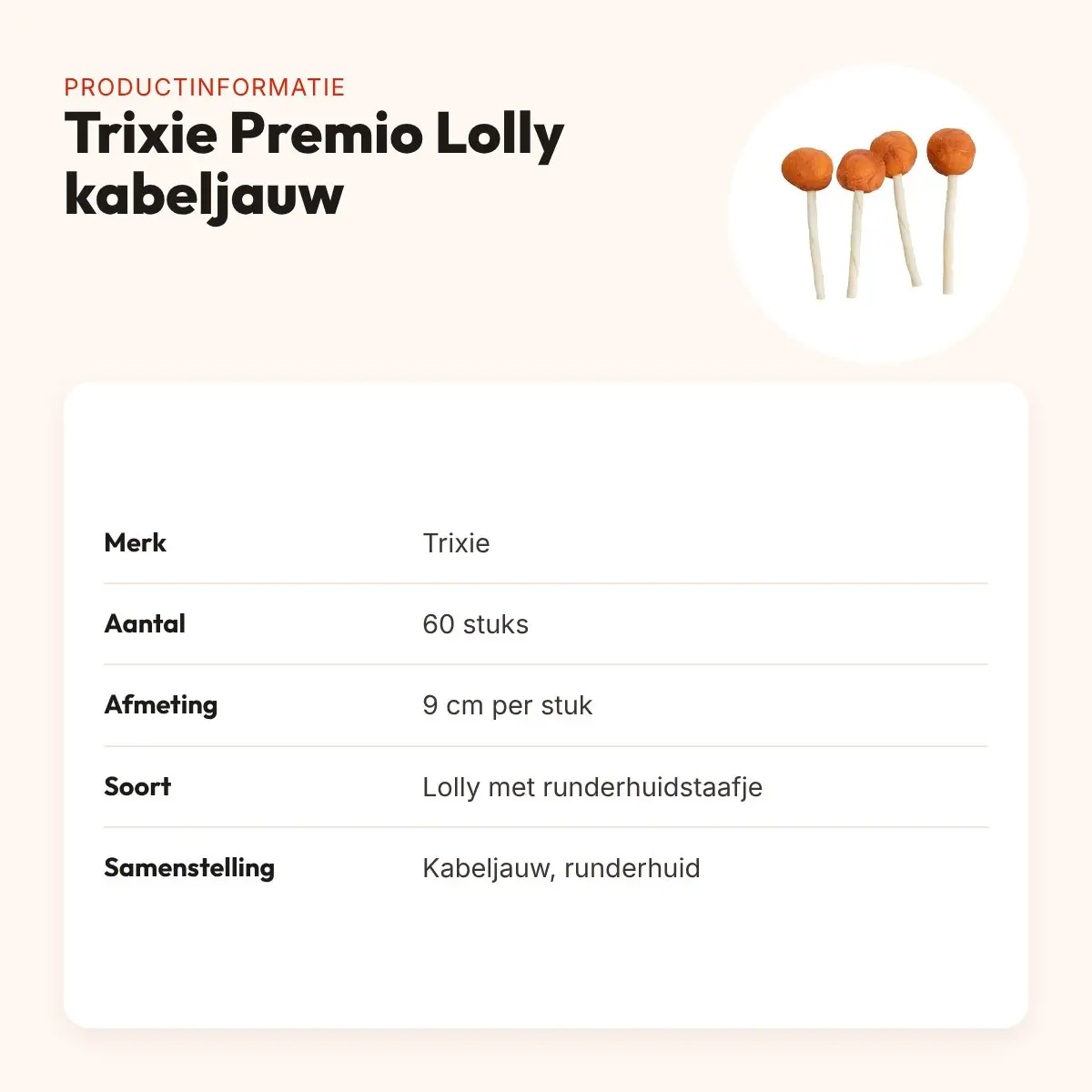 Trixie Premio Lolly kabeljauw 9 cm – hondensnack, 60 stuks – productinformatie