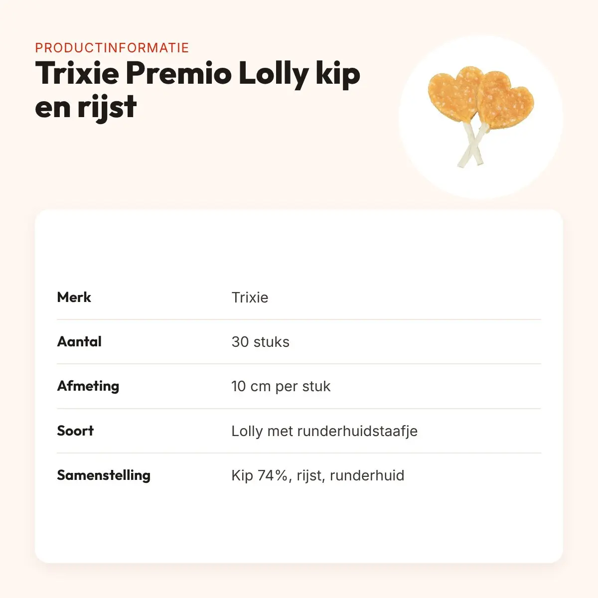 Trixie Premio Lolly kip en rijst 10 cm – hondensnack, 30 stuks – productinformatie