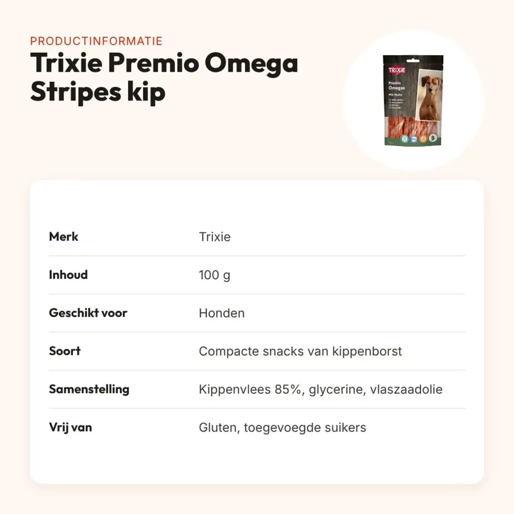 Trixie Premio Omega Stripes kip 100 g – glutenvrij – productinformatie