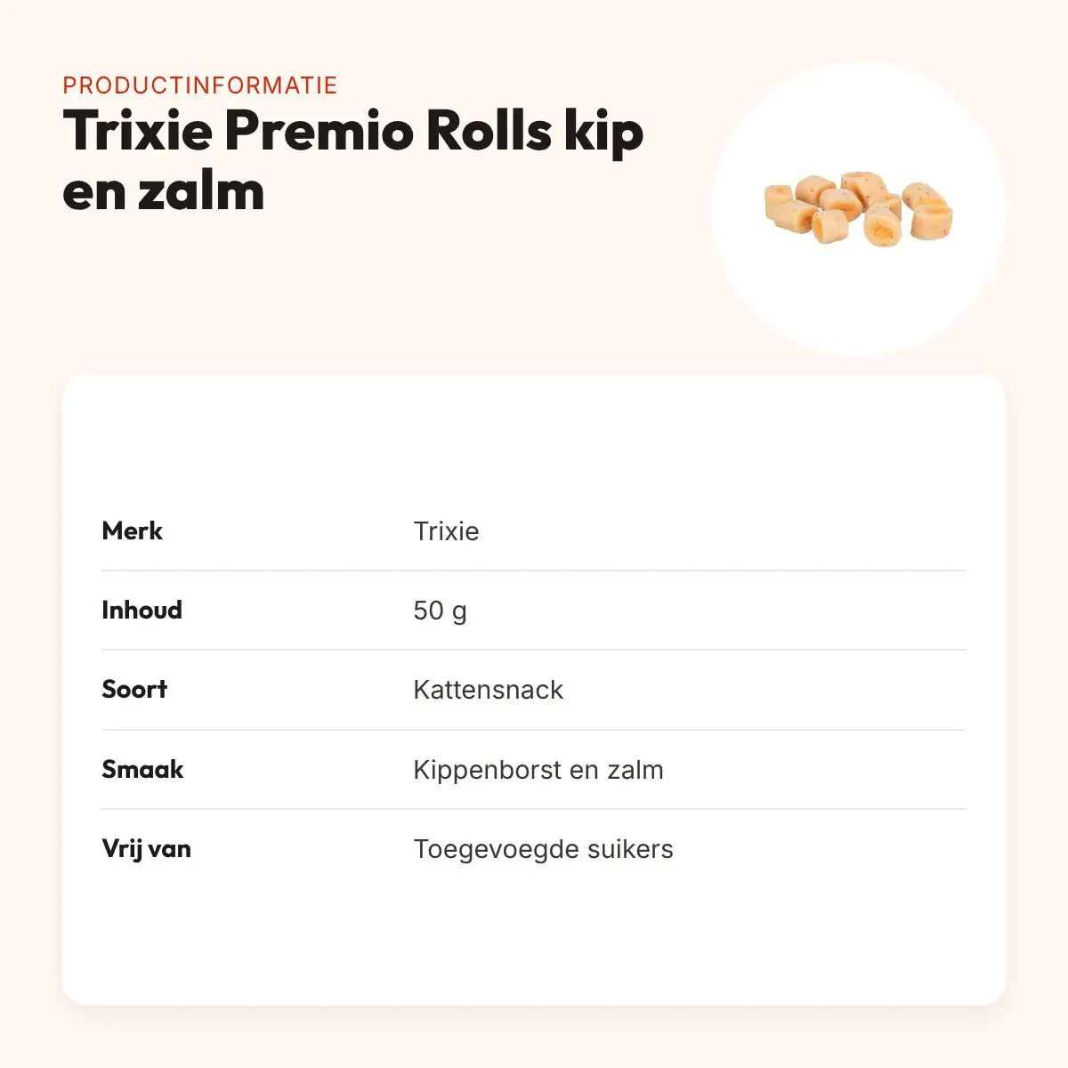 Trixie Premio Rolls kippenborst en zalm 50 g – zachte kattensnack – productinformatie