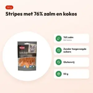 Trixie Premio Stripes zalm en kokos 50 g – kattensnack – voordelen