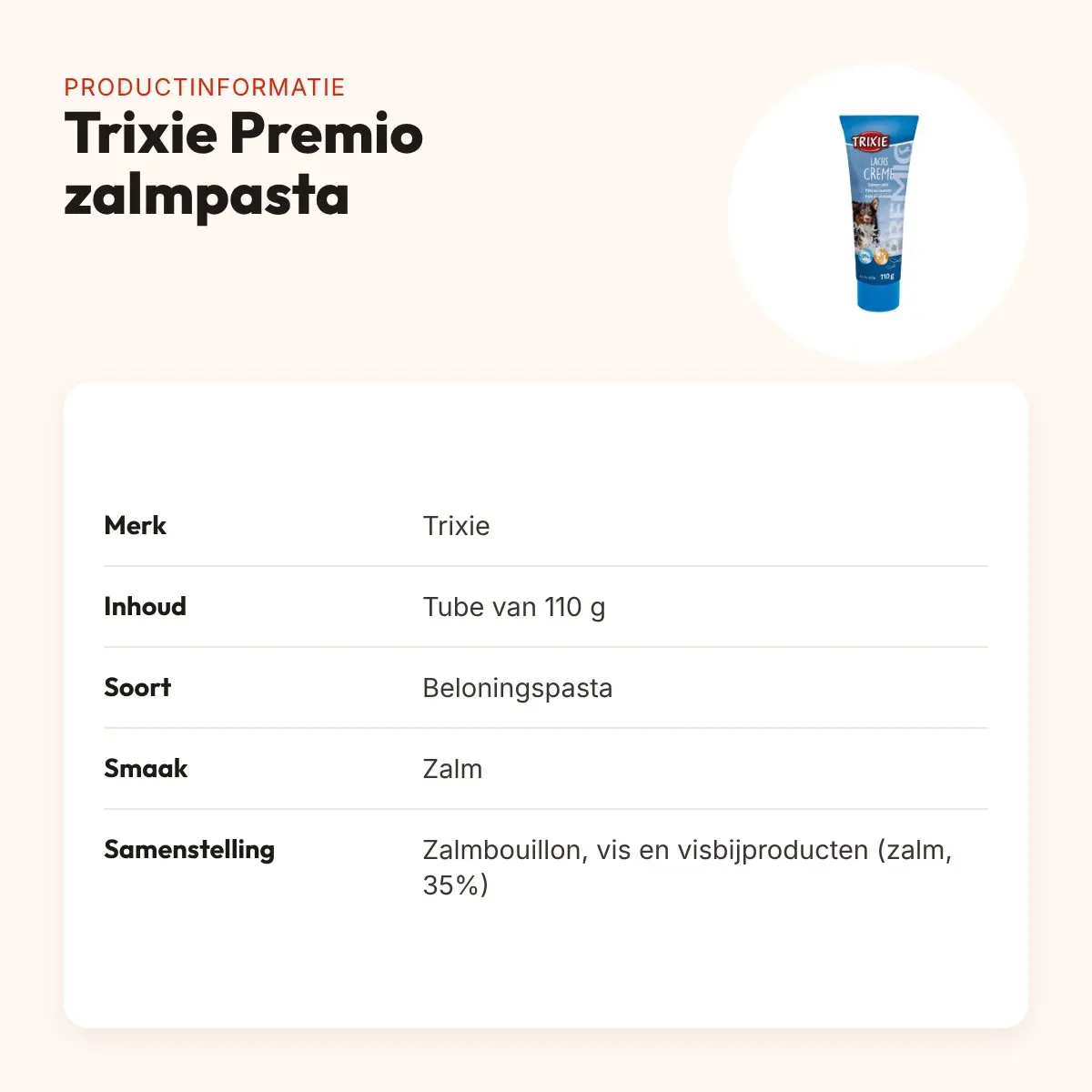 Trixie Premio zalmpasta 110 g – glutenvrije beloning in tube – productinformatie