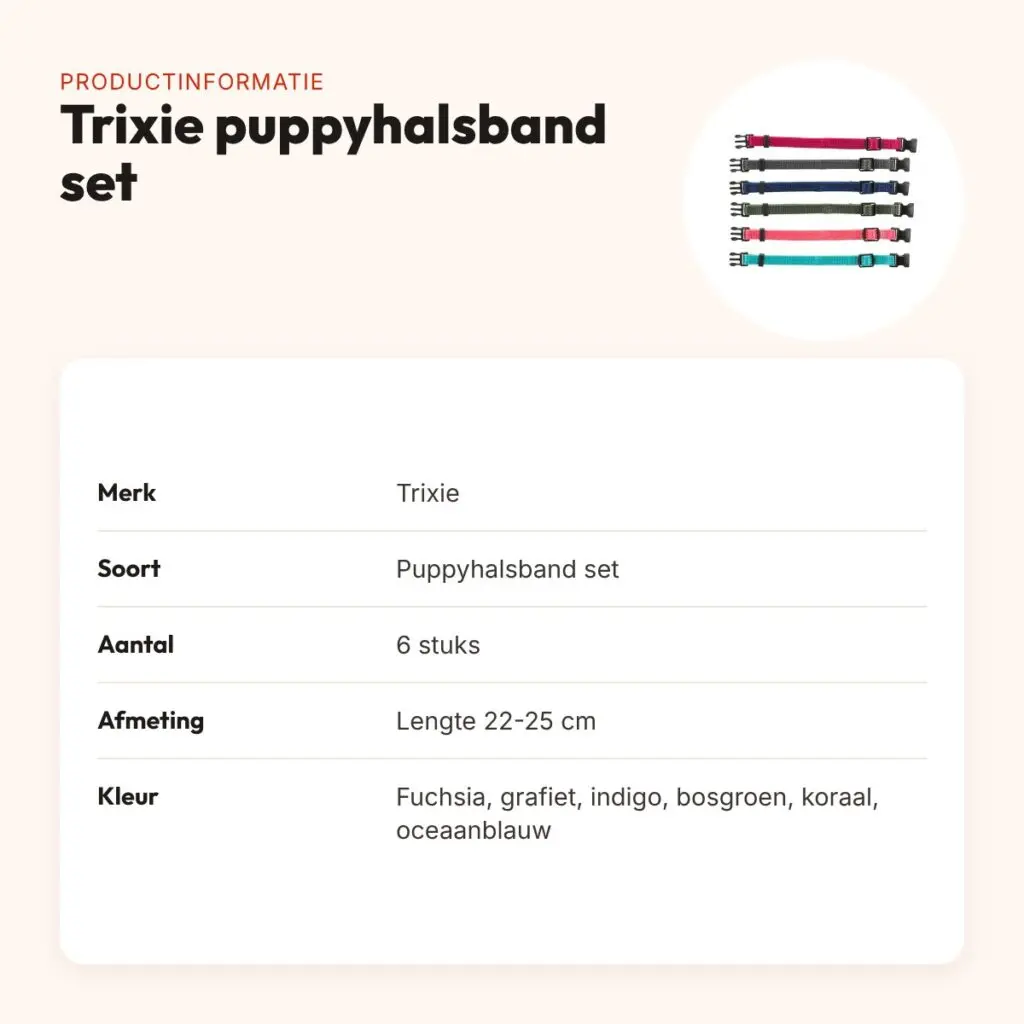 Trixie puppyhalsband set 22-25 cm – 6 stuks, verschillende kleuren – productinformatie