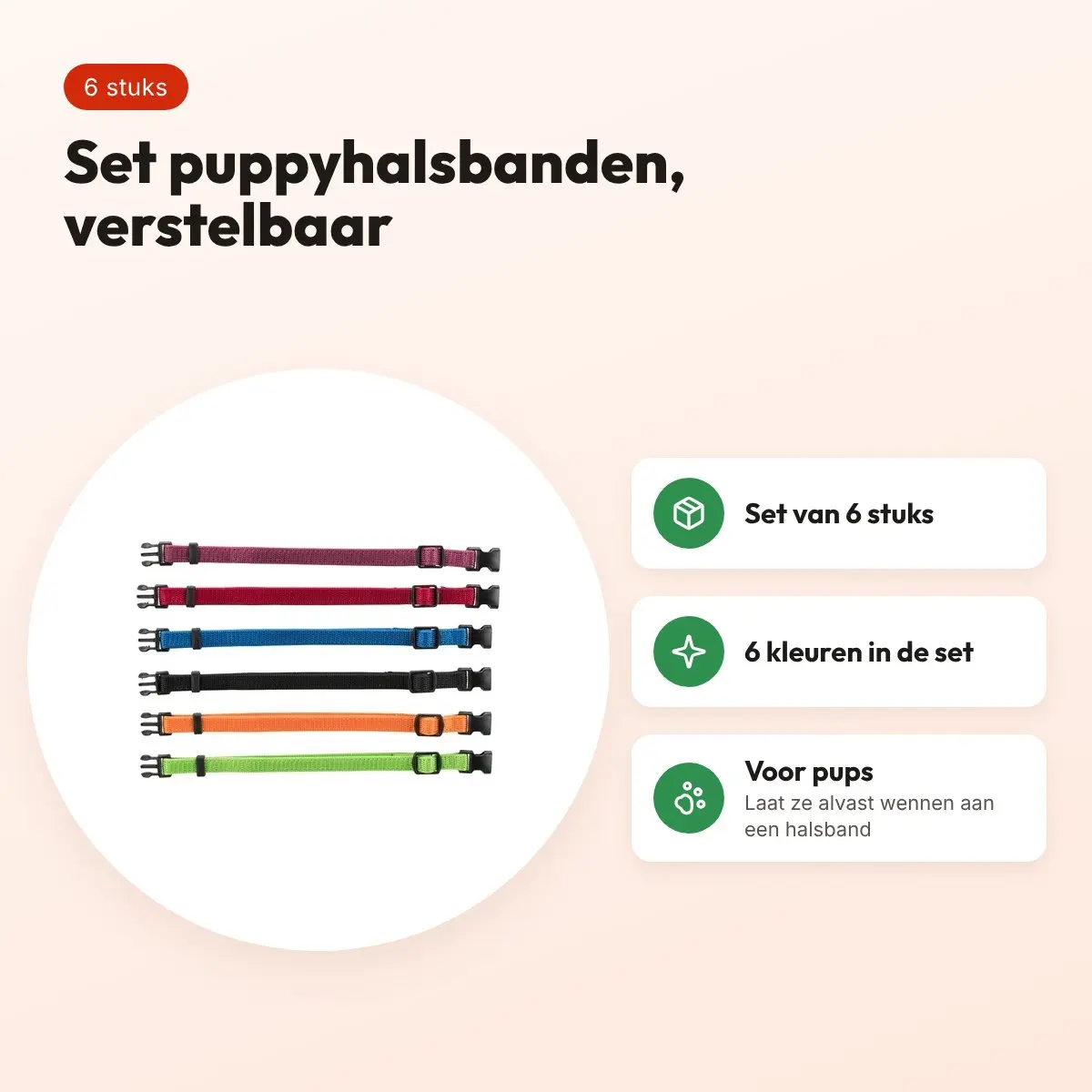 Trixie puppyhalsband set 22-35 cm – 6 stuks, verschillende kleuren – voordelen