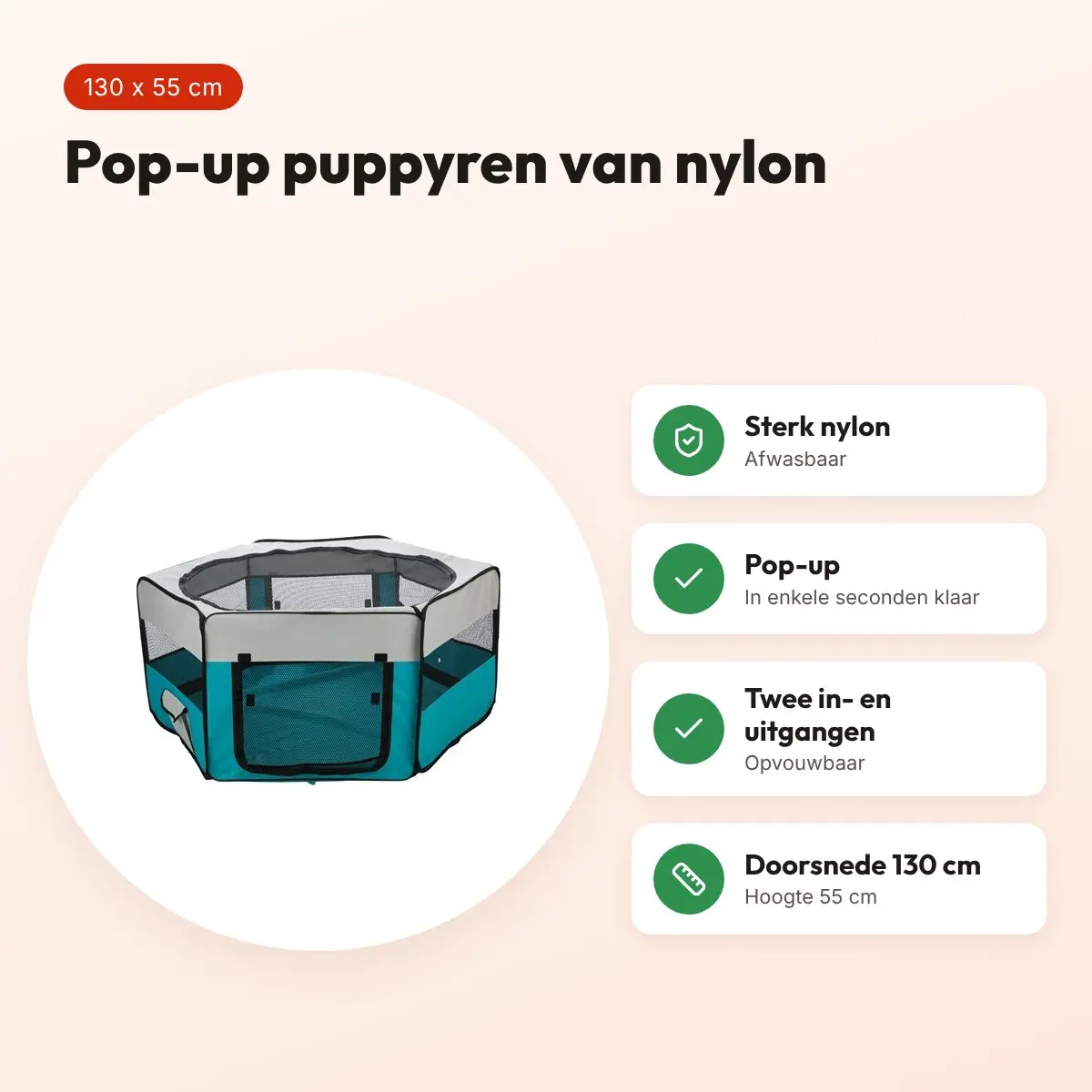 Trixie puppyren pop-up turquoise 130 x 55 cm – nylon, twee ingangen – voordelen