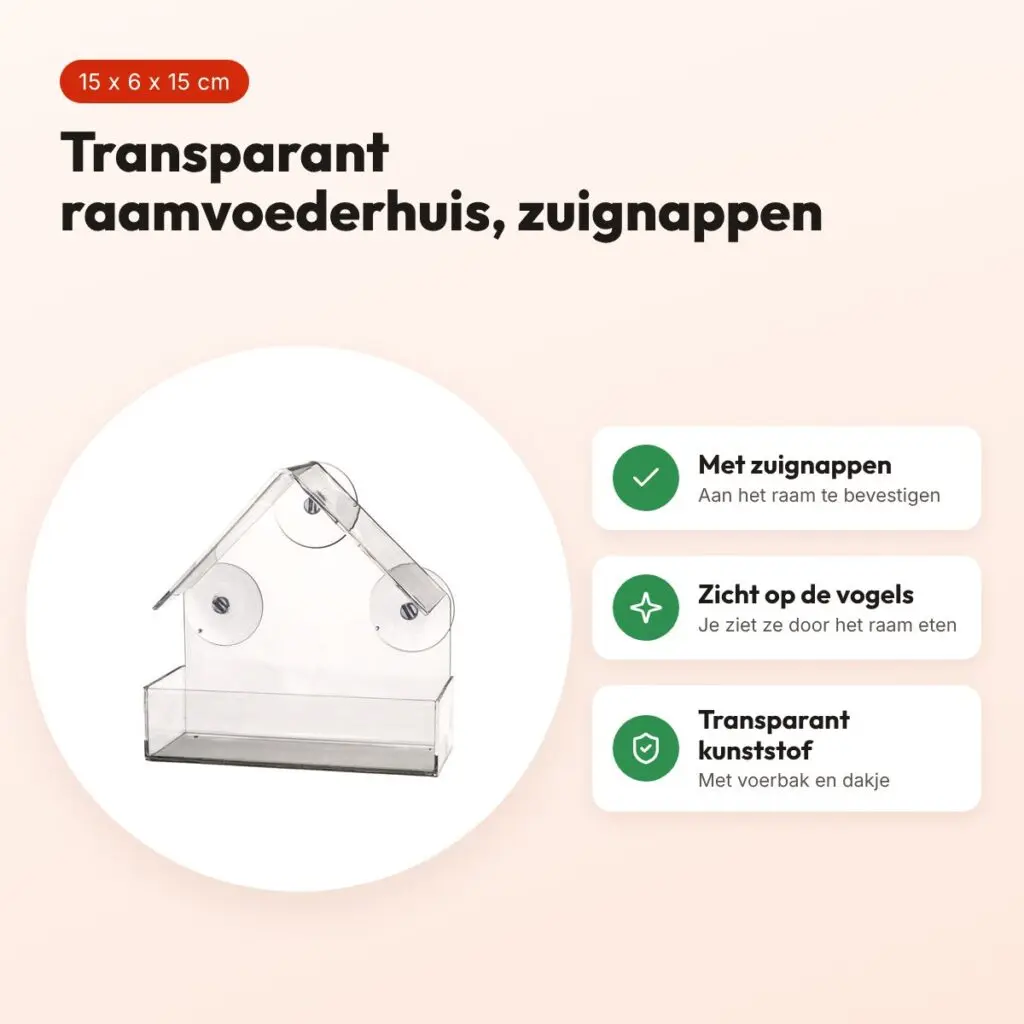 Trixie raamvoederhuis transparant 15 x 6 x 15 cm – met zuignappen – voordelen