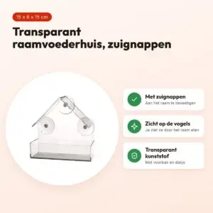 Trixie raamvoederhuis transparant 15 x 6 x 15 cm – met zuignappen – voordelen