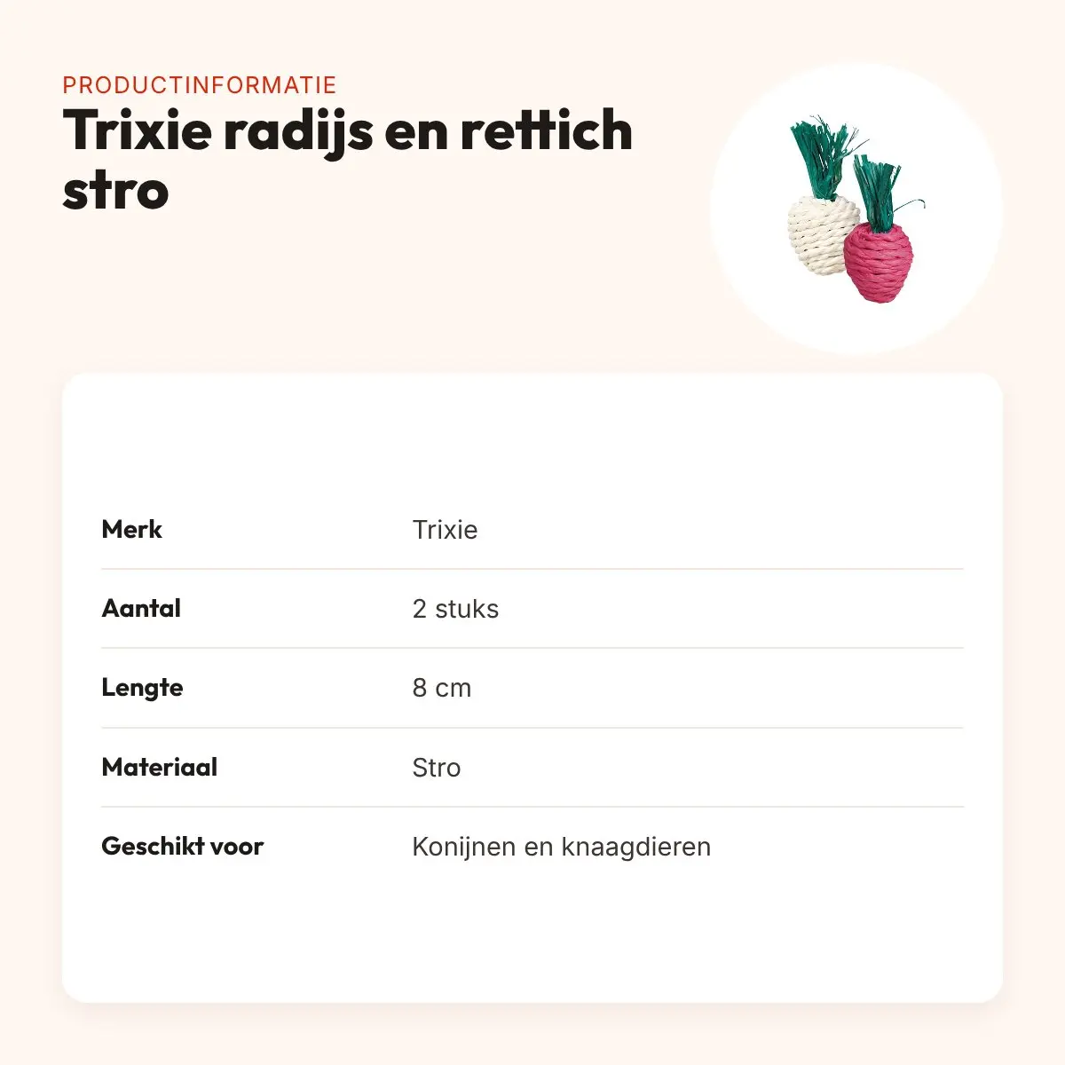 Trixie radijs en rettich van stro 8 cm – 2 stuks knaagspeelgoed – productinformatie