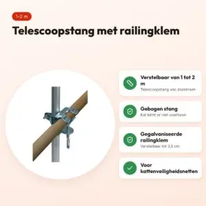 Trixie railingklem met telescoopstang 1-2 m – voor kattennetten – voordelen