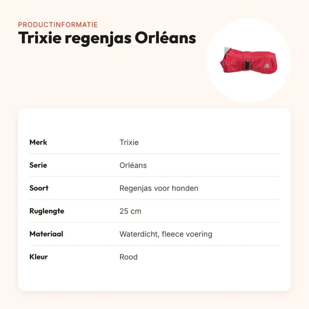 Trixie regenjas hond Orléans rood 25 cm – waterdicht, fleece voering – productinformatie