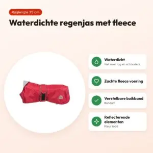 Trixie regenjas hond Orléans rood 25 cm – waterdicht, fleece voering – voordelen
