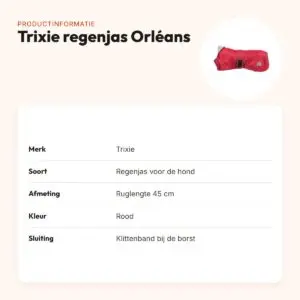 Trixie regenjas hond Orléans rood 45 cm – waterdicht, fleece voering – productinformatie