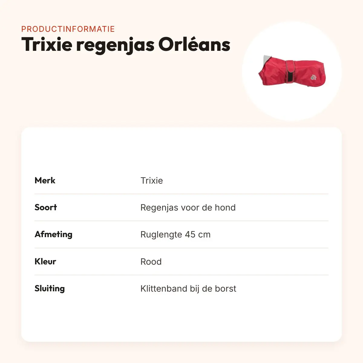 Trixie regenjas hond Orléans rood 45 cm – waterdicht, fleece voering – productinformatie