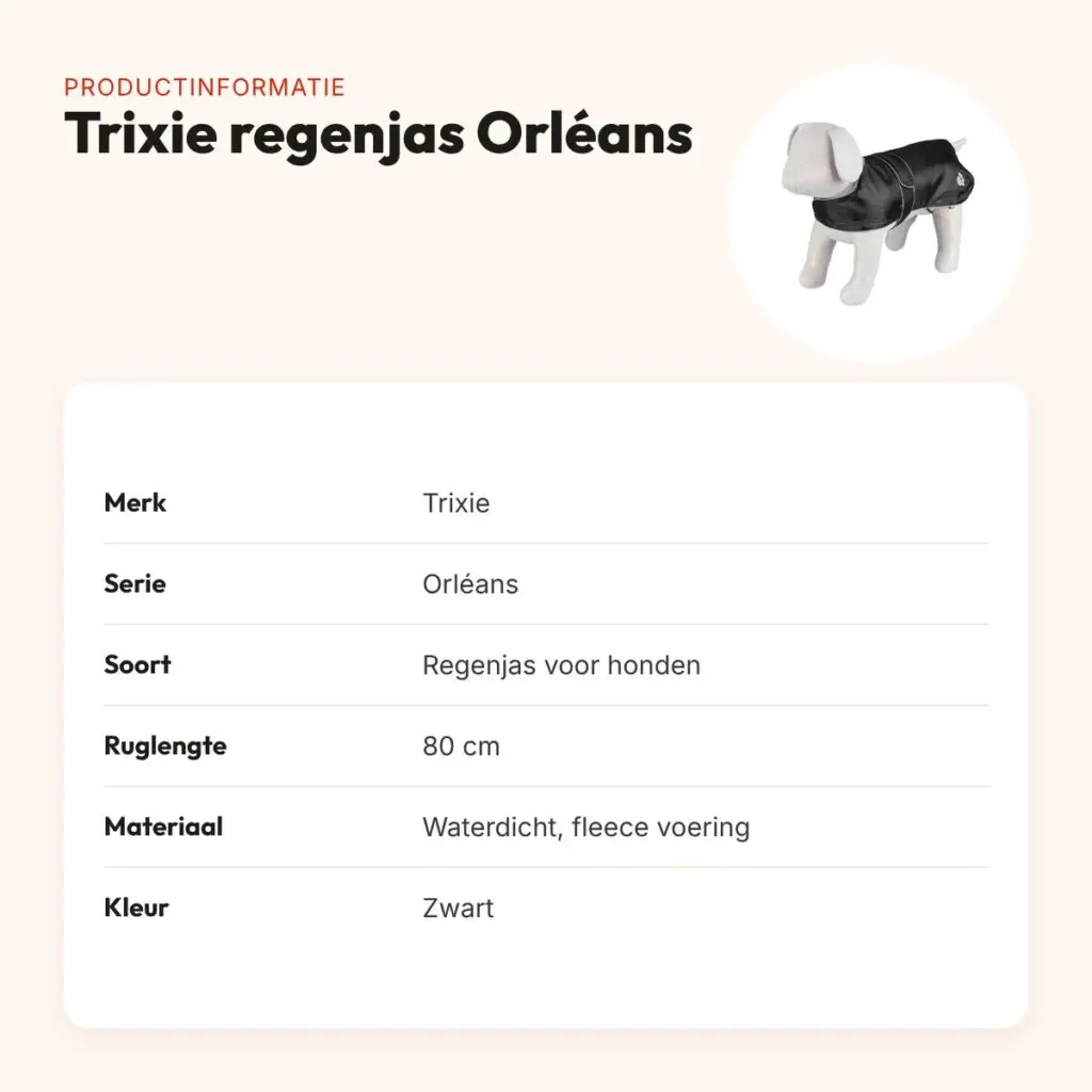 Trixie regenjas hond Orléans zwart 80 cm – waterdicht, fleece voering – productinformatie