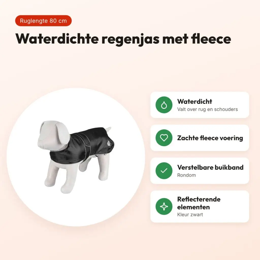 Trixie regenjas hond Orléans zwart 80 cm – waterdicht, fleece voering – voordelen
