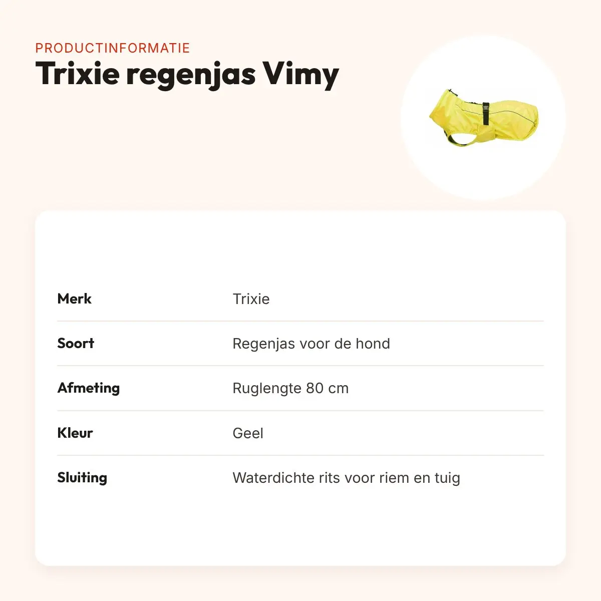 Trixie regenjas hond Vimy geel 80 cm – waterdicht en winddicht – productinformatie