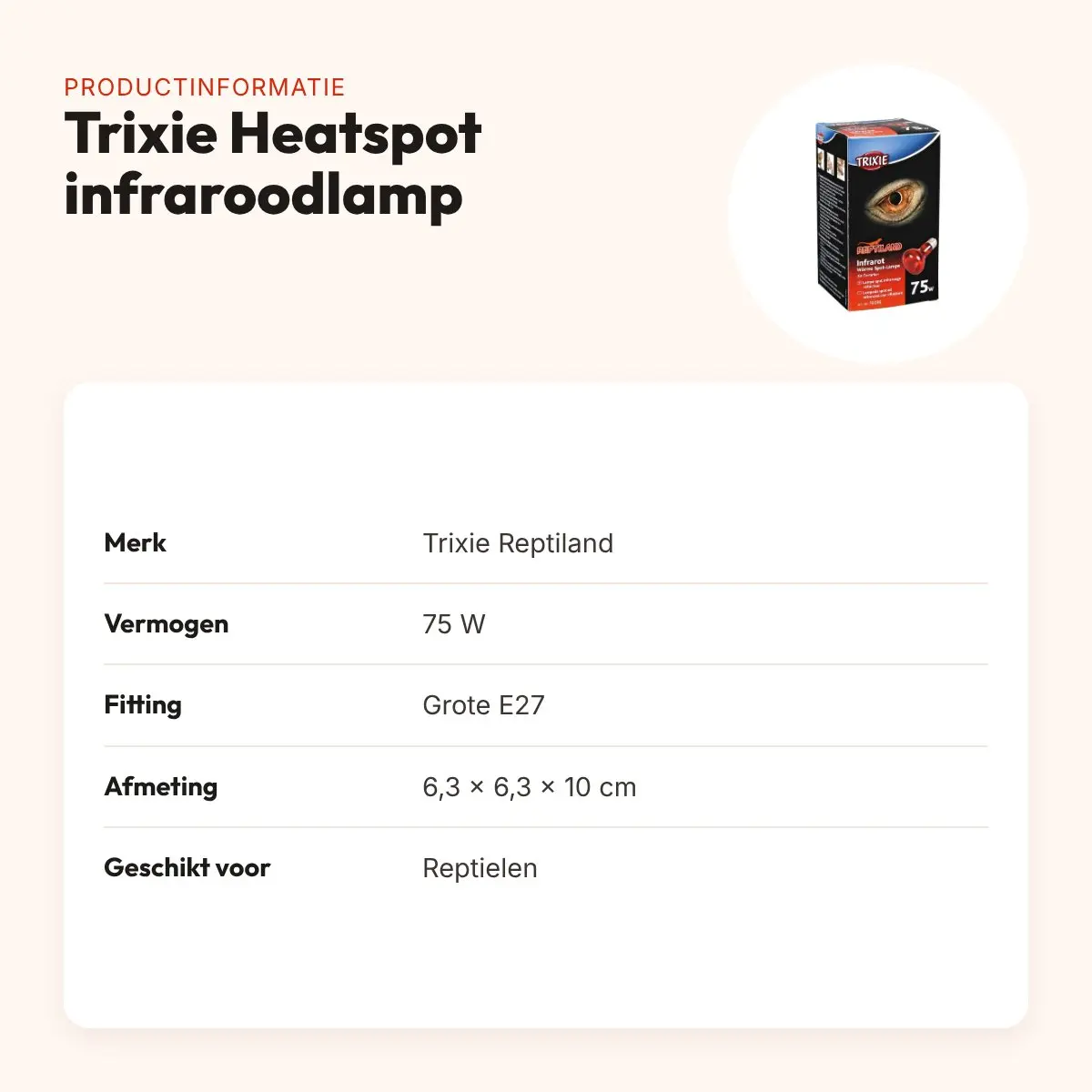 Trixie Reptiland Heatspot infraroodwarmtelamp 75 W E27 – 6,3 x 6,3 x 10 cm – productinformatie