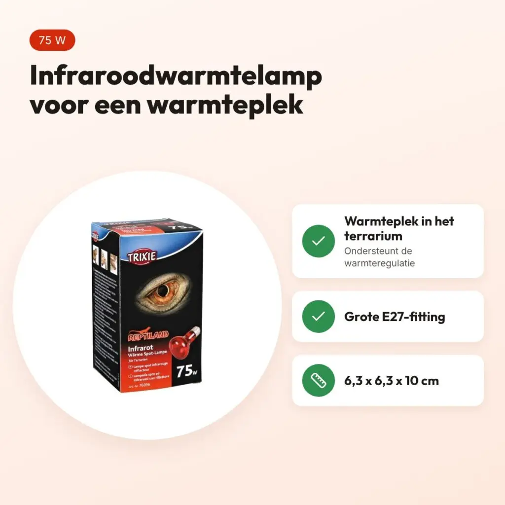 Trixie Reptiland Heatspot infraroodwarmtelamp 75 W E27 – 6,3 x 6,3 x 10 cm – voordelen