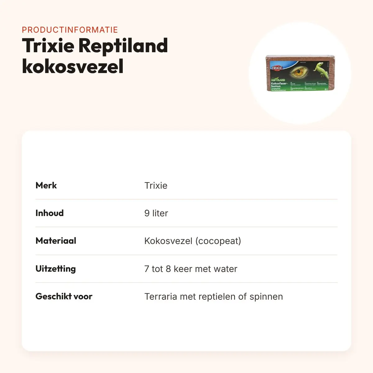 Trixie Reptiland kokosvezel (cocopeat) 9 liter – bodembedekking – productinformatie