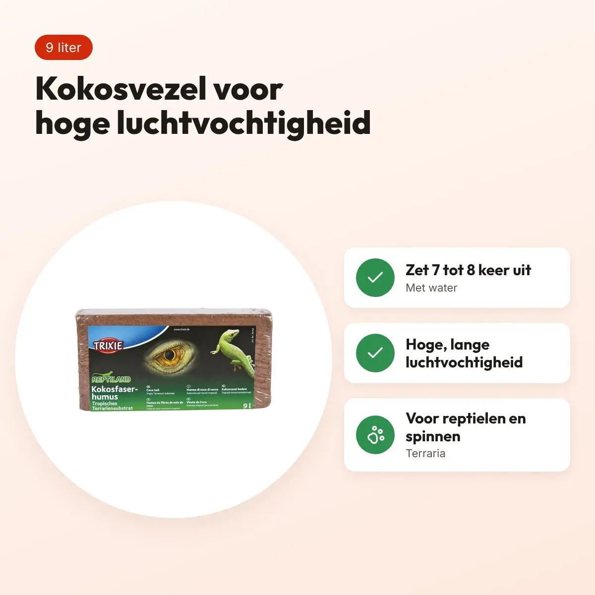 Trixie Reptiland kokosvezel (cocopeat) 9 liter – bodembedekking – voordelen